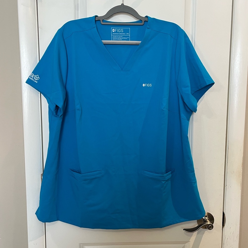 FIGS Casma V-Neck Scrub Top Three Pockets Sz XXL Blue Medical Professional